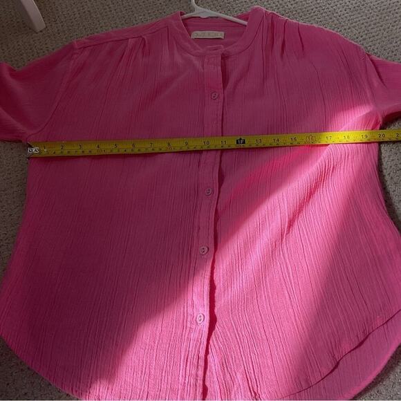 Suzie Kondi Koubi Gauze Button Down Top in Pink Cosmos Size Medium - Picture 7 of 8